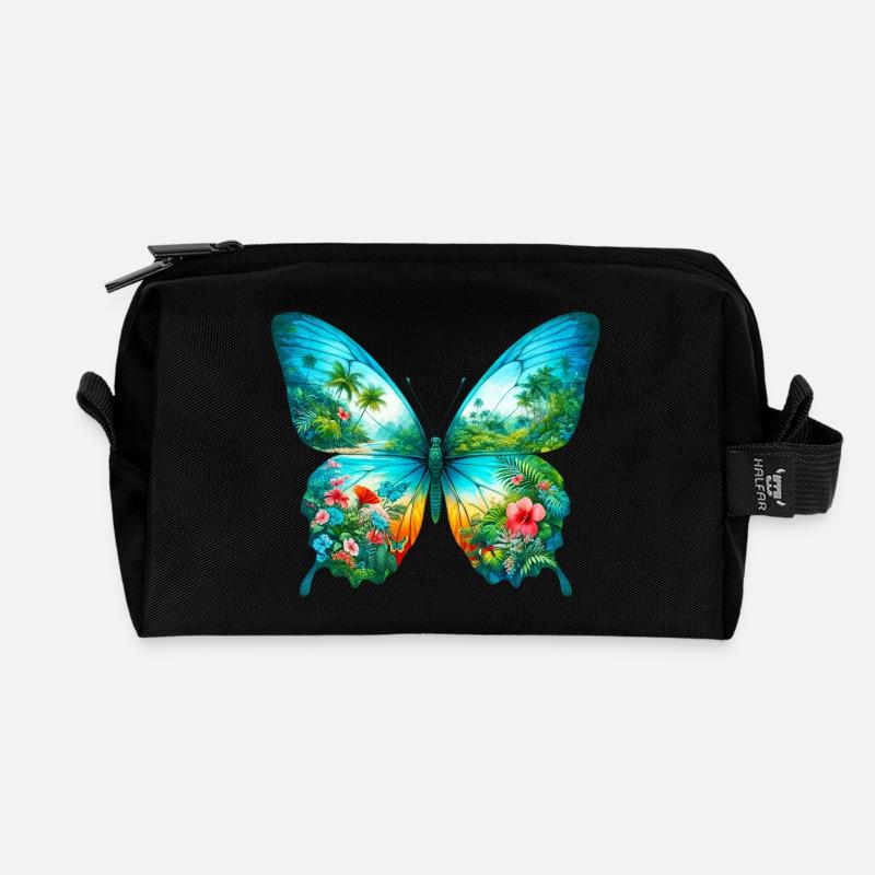 Schmetterling - Recycelte Kulturtasche - Schwarz