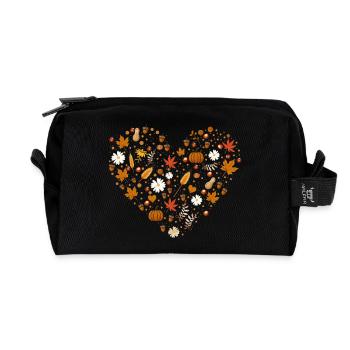 Cœur rempli de citrouilles, de noix et de feuilles d’automne - Trousse de toilette en tissu recyclé - noir - Devant