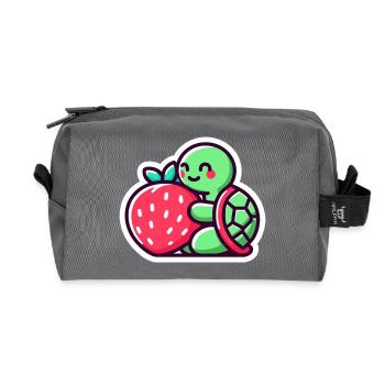 Cute Turtle Hugs a sweet Strawberry - Recycled Toiletry Zip Bag - anthracite - Front