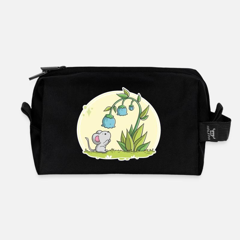 Niedliche Maus schaut in eine Blüte - Recycelte Kulturtasche - Schwarz