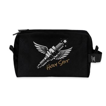 HOLY SHIT Winged Spark Plug - Recycled Toiletry Zip Bag - black - Front