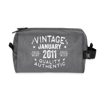 Birthday Gift 2011 - born in January 2011 - Recycled Toiletry Zip Bag - anthracite - Front