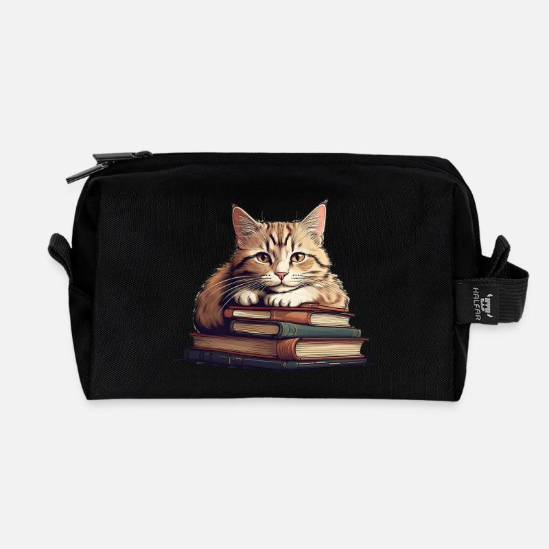 Süße Katze auf Bücherstapel - Recycelte Kulturtasche - Schwarz