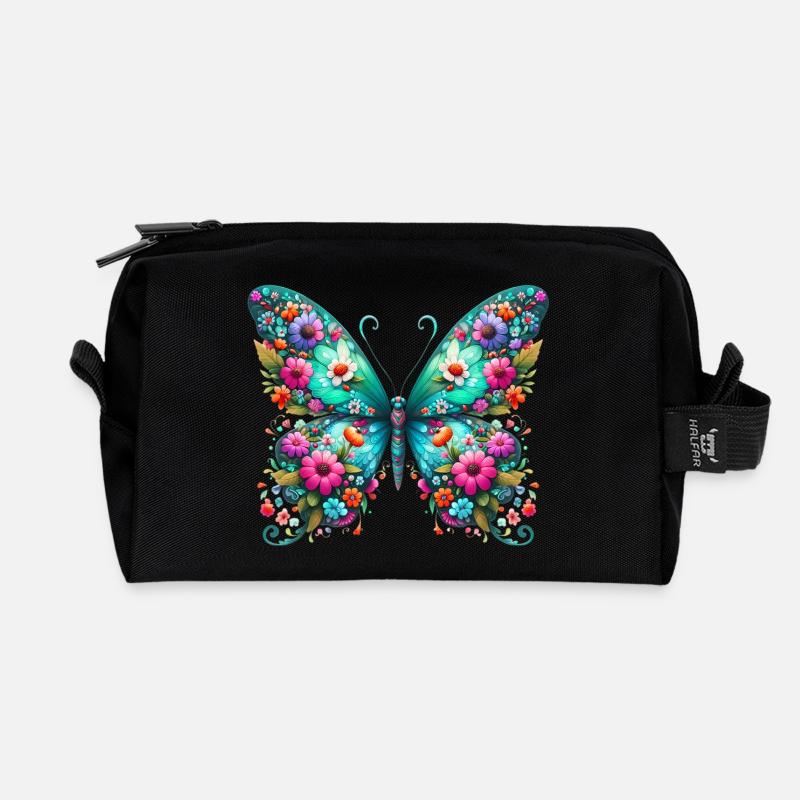 Schmetterling - Recycelte Kulturtasche - Schwarz
