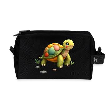 Tortue colorée - Conception d’animaux mignons - Trousse de toilette en tissu recyclé - noir - Devant
