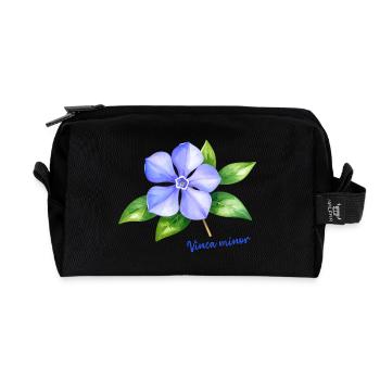 Vinca Minor - Aquarell botanische Illustration - Recycelte Kulturtasche - Schwarz - Vorne