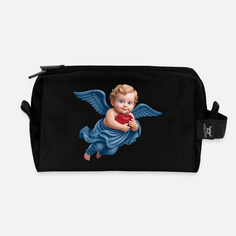 CUPID CHERUB #1 - peace & love - Recycled Toiletry Zip Bag - black