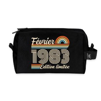 Born in February 1983 | 43rd Anniversary - Recycled Toiletry Zip Bag - black - Front