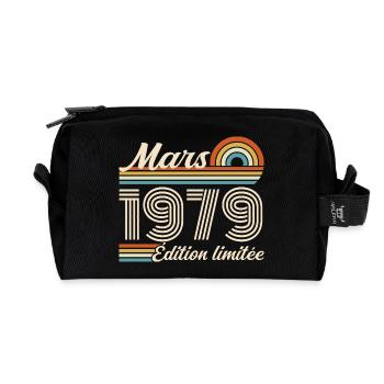 47th Birthday Gift - Born in March 1979 - Recycled Toiletry Zip Bag - black - Front
