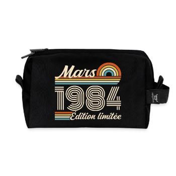 42nd Birthday Gift - Born in March 1984 - Recycled Toiletry Zip Bag - black - Front