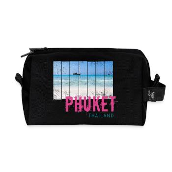 Phuket en Thaïlande Souvenir vintage de vacances à la plage - Trousse de toilette en tissu recyclé - noir - Devant