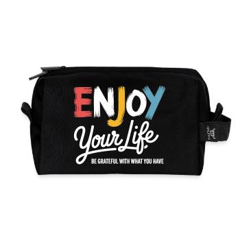 Enjoy Your Life Shirt – Dankbarkeit Spruch - Recycelte Kulturtasche - Schwarz - Vorne