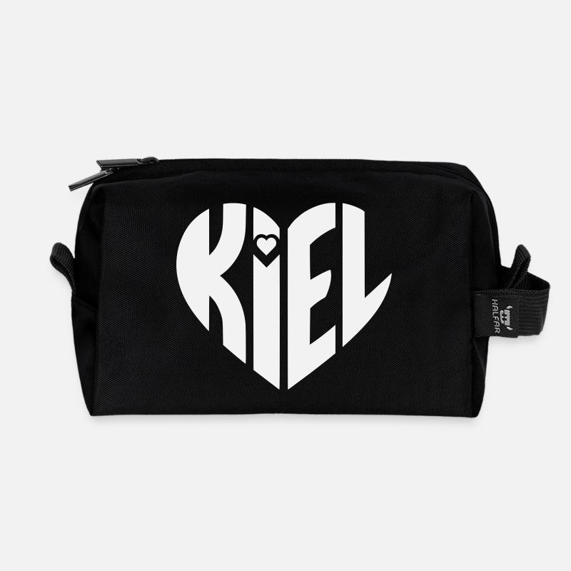 Kiel Heart Typography - Recycled Toiletry Zip Bag - black