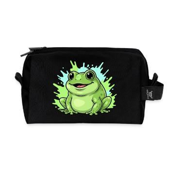 Frog with paint splash background - Recycled Toiletry Zip Bag - black - Front