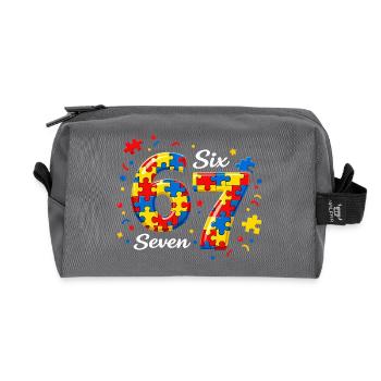 67 Year Old Retro Autism Puzzle Birthday Desi - Recycled Toiletry Zip Bag - anthracite - Front
