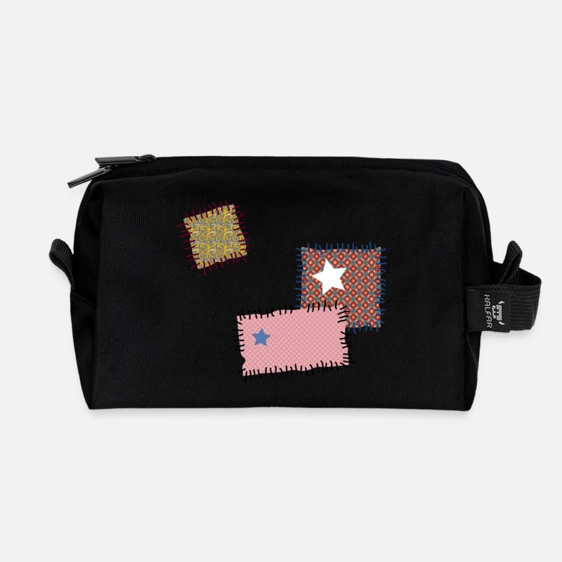 Flicken Reparatur Patchwork Stern Nähen Naht Nadel - Recycelte Kulturtasche - Schwarz