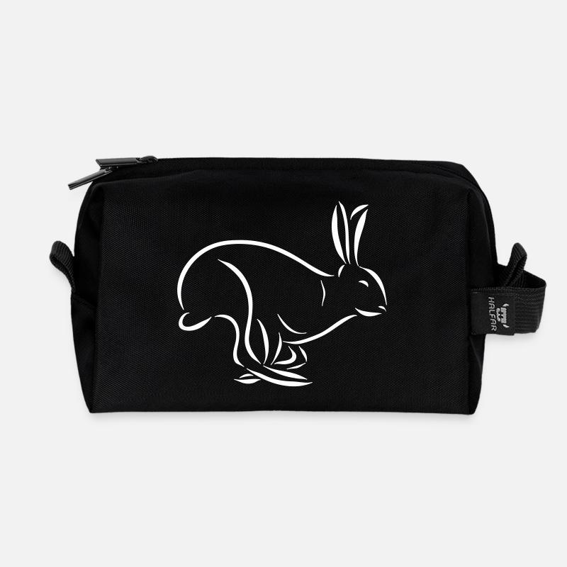 laufender Hase Feldhase Langohr Löffel Zeichnung - Recycelte Kulturtasche - Schwarz