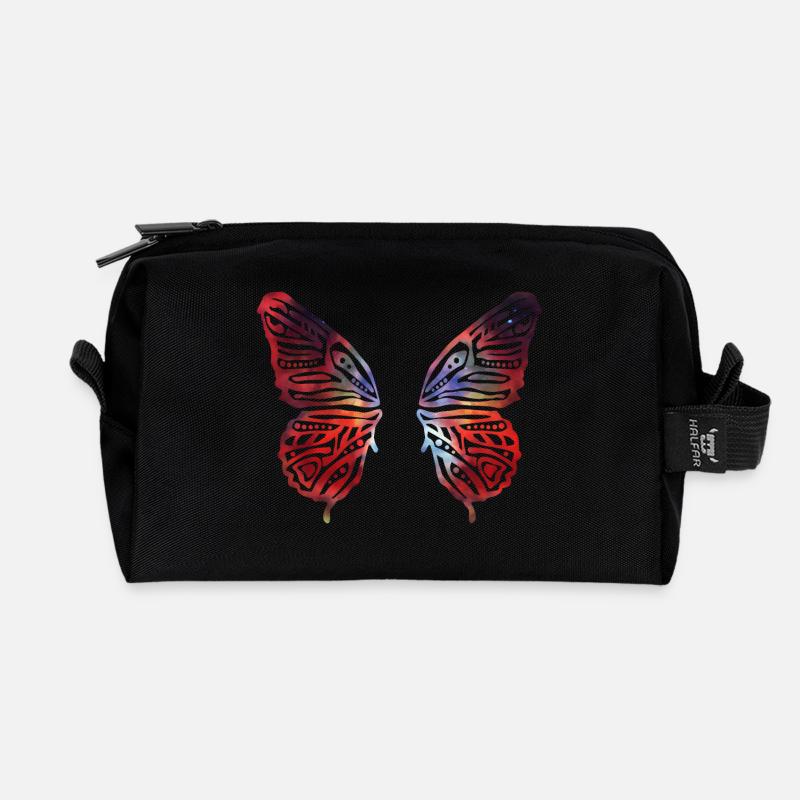 bunte Schmetterlingsflügel - Recycelte Kulturtasche - Schwarz