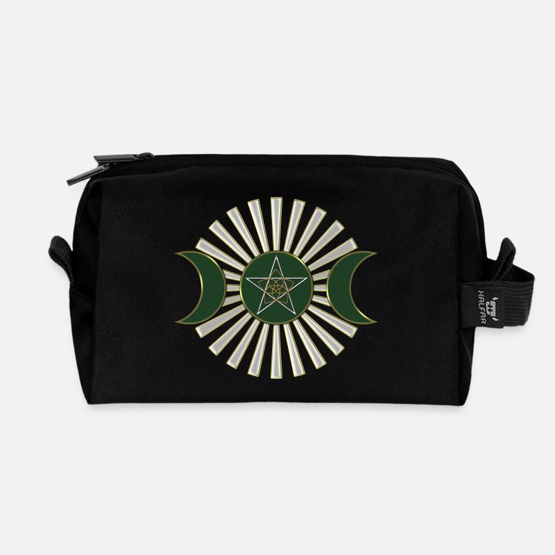 Mond - Pentagramm - Venusblume - grün - Recycelte Kulturtasche - Schwarz
