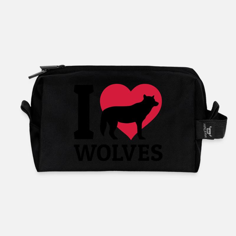 I love wolves - Recycelte Kulturtasche - Schwarz
