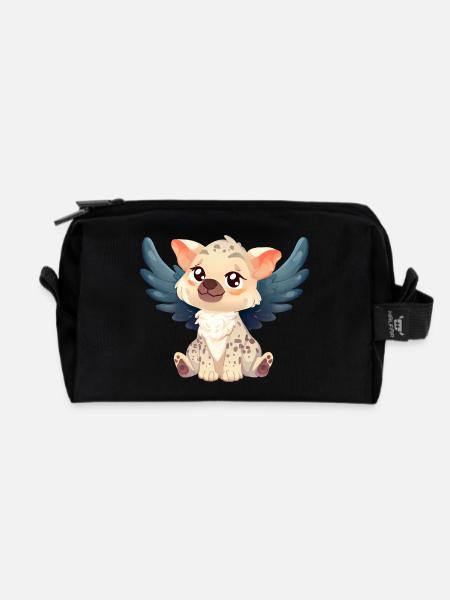Kawaii Hyäne-Engel - Süßer Flug durch die Wolken - Recycelte Kulturtasche - Schwarz