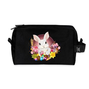 white rabbit with easter eggs as easter bunny - Recycled Toiletry Zip Bag - black - Front