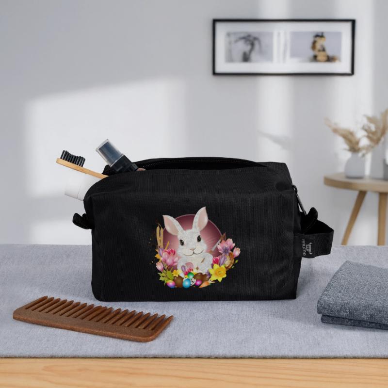 white rabbit with easter eggs as easter bunny Recycled Toiletry Zip Bag