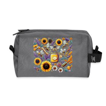 Vibrant, colorful artwork with bees - Recycled Toiletry Zip Bag - anthracite - Front