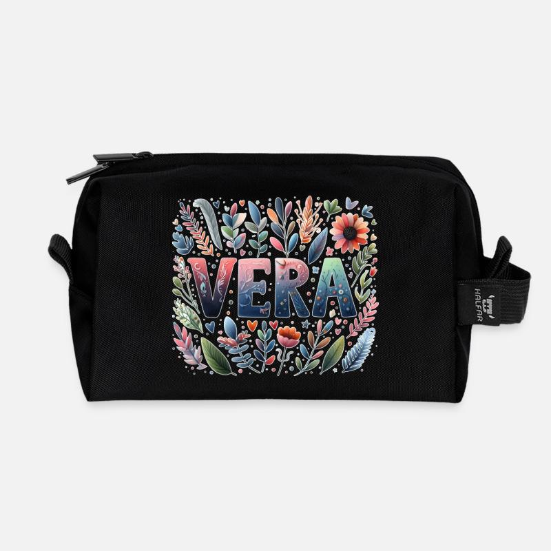 Vera Name Vorname Watercolor - Recycelte Kulturtasche - Schwarz