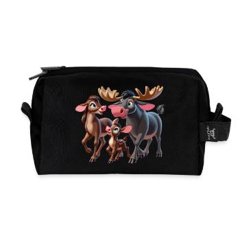 Moose family - Recycled Toiletry Zip Bag - black - Front