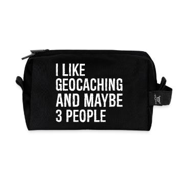I like geocaching and maybe 3 people - Recycled Toiletry Zip Bag - black - Front