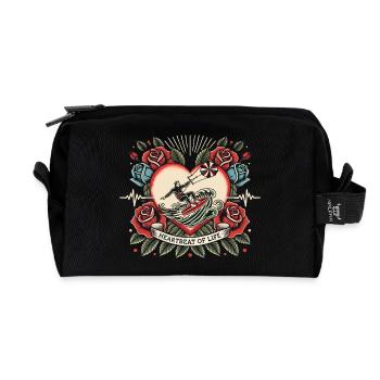 Kitesurfer Herzschlag Tattoo Retro Rosen - Recycelte Kulturtasche - Schwarz - Vorne