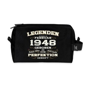 77th Birthday Gift Husband Original February 1948 - Recycled Toiletry Zip Bag - black - Front