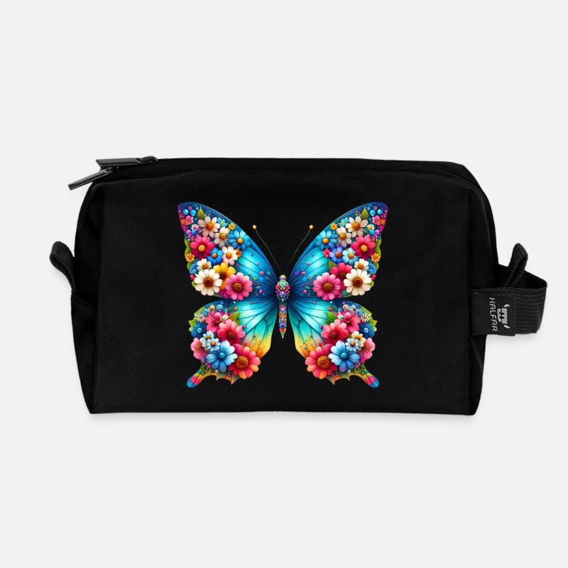 Schmetterling - Recycelte Kulturtasche - Schwarz