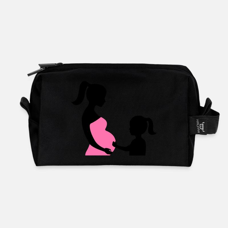 Schwangere mit Tochter Silhouette - Recycelte Kulturtasche - Schwarz
