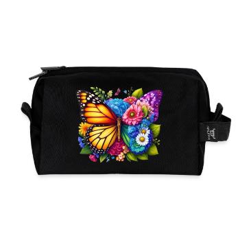 Bunter Schmetterling, von der Natur inspirierte Sommerstimmungen - Recycelte Kulturtasche - Schwarz - Vorne