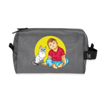 Boy is talking to a Siamese cat - Recycled Toiletry Zip Bag - anthracite - Front