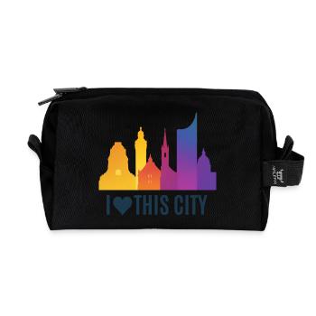 Herzstadt Skyline Gradient - Recycelte Kulturtasche - Schwarz - Vorne