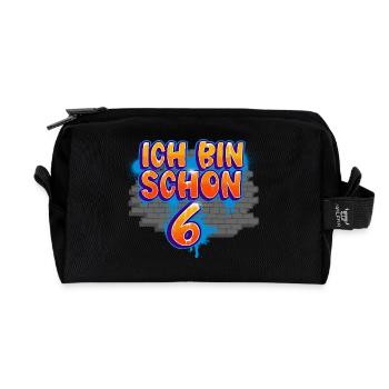 6th Birthday Graffiti - Recycled Toiletry Zip Bag - black - Front