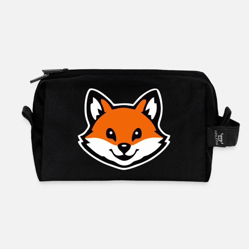 Fox Face Sticker Cartoon - Recycled Toiletry Zip Bag - black