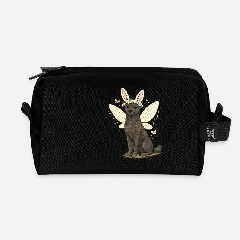 Wolkenflügel Fee Hund mit Blumenkrone Aleu Kelpie - Recycelte Kulturtasche - Schwarz