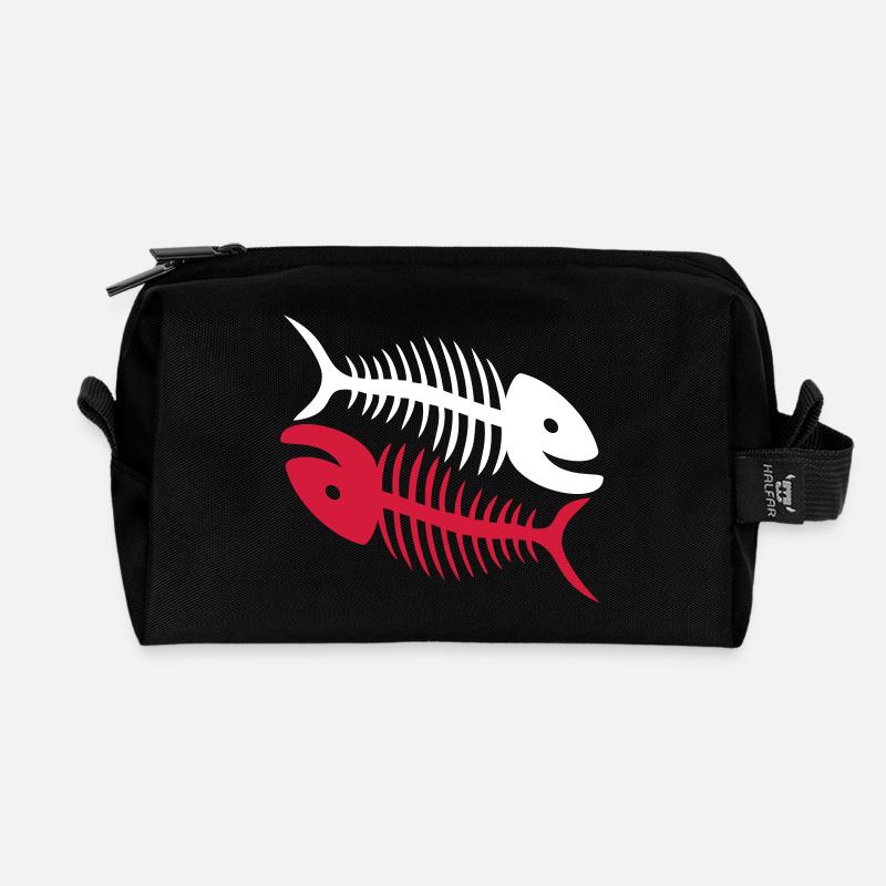 Smiling Fish Bones - Recycled Toiletry Zip Bag - black