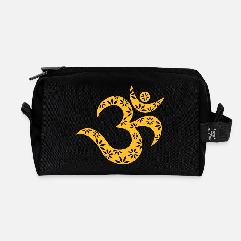 OM Mantra symbol, flowers, patterns, Aum, Buddhism - Recycled Toiletry Zip Bag - black