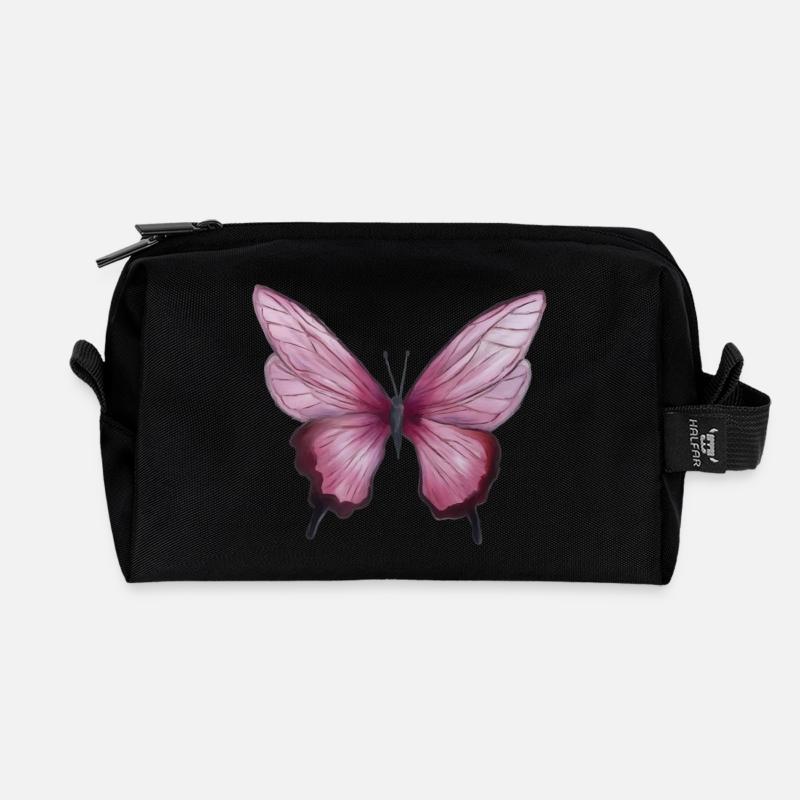 Zartrosa Aquarell Schmetterling - Recycelte Kulturtasche - Schwarz