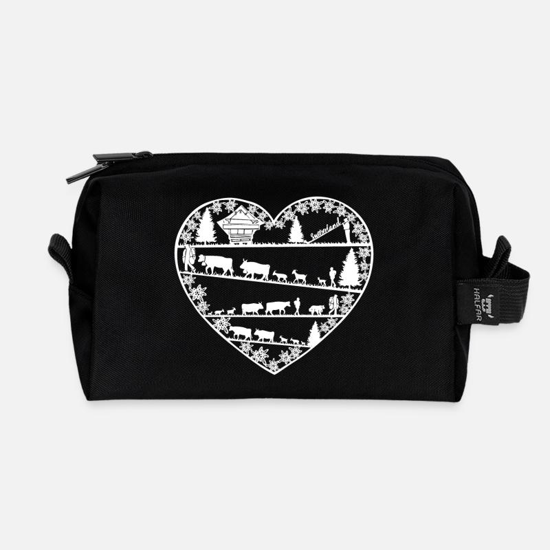 Herz mit Alpaufzug weiss - Recycelte Kulturtasche - Schwarz