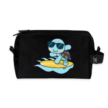 Süße Schildkröte mit Sonnenbrille auf Surfbrett - Recycelte Kulturtasche - Schwarz - Vorne