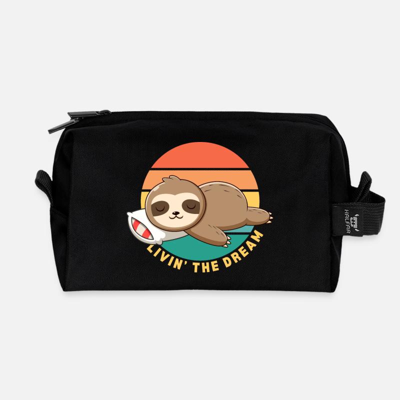 Funny Happy Lazy Sleeping Sloth Livin' the Dream - Recycled Toiletry Zip Bag - black