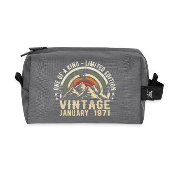 January 1971 Birthday Gift - Original 54 Years - Recycled Toiletry Zip Bag - anthracite - Front