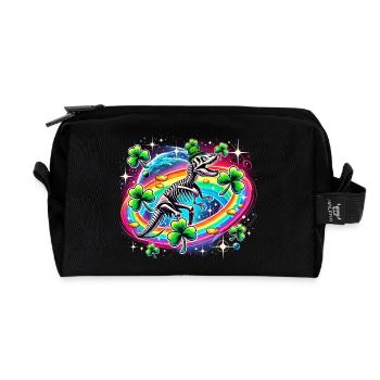 Dino St. Patrick's Day Skelett Kleeblatt - Recycelte Kulturtasche - Schwarz - Vorne