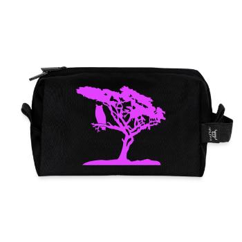 hibou aigle hibou branche arbre forêt nuit silhouette contour mignon - Trousse de toilette en tissu recyclé - noir - Devant